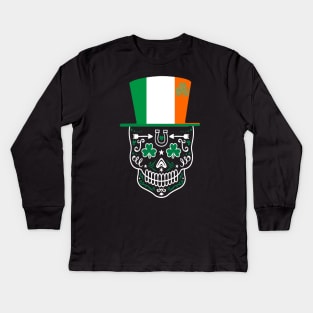 Irish st Patrick's day Irish Sugar Skull Kids Long Sleeve T-Shirt